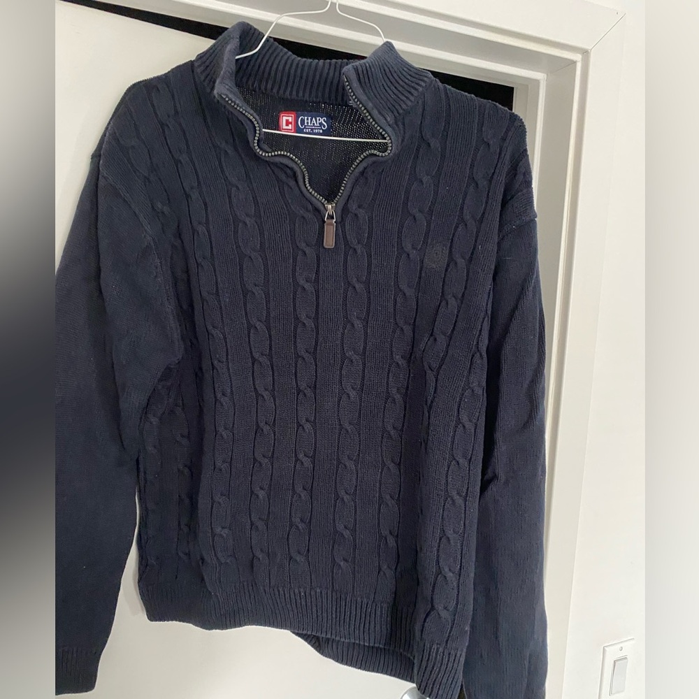 Men’s Navy Cable Knit Quarter Zip, L